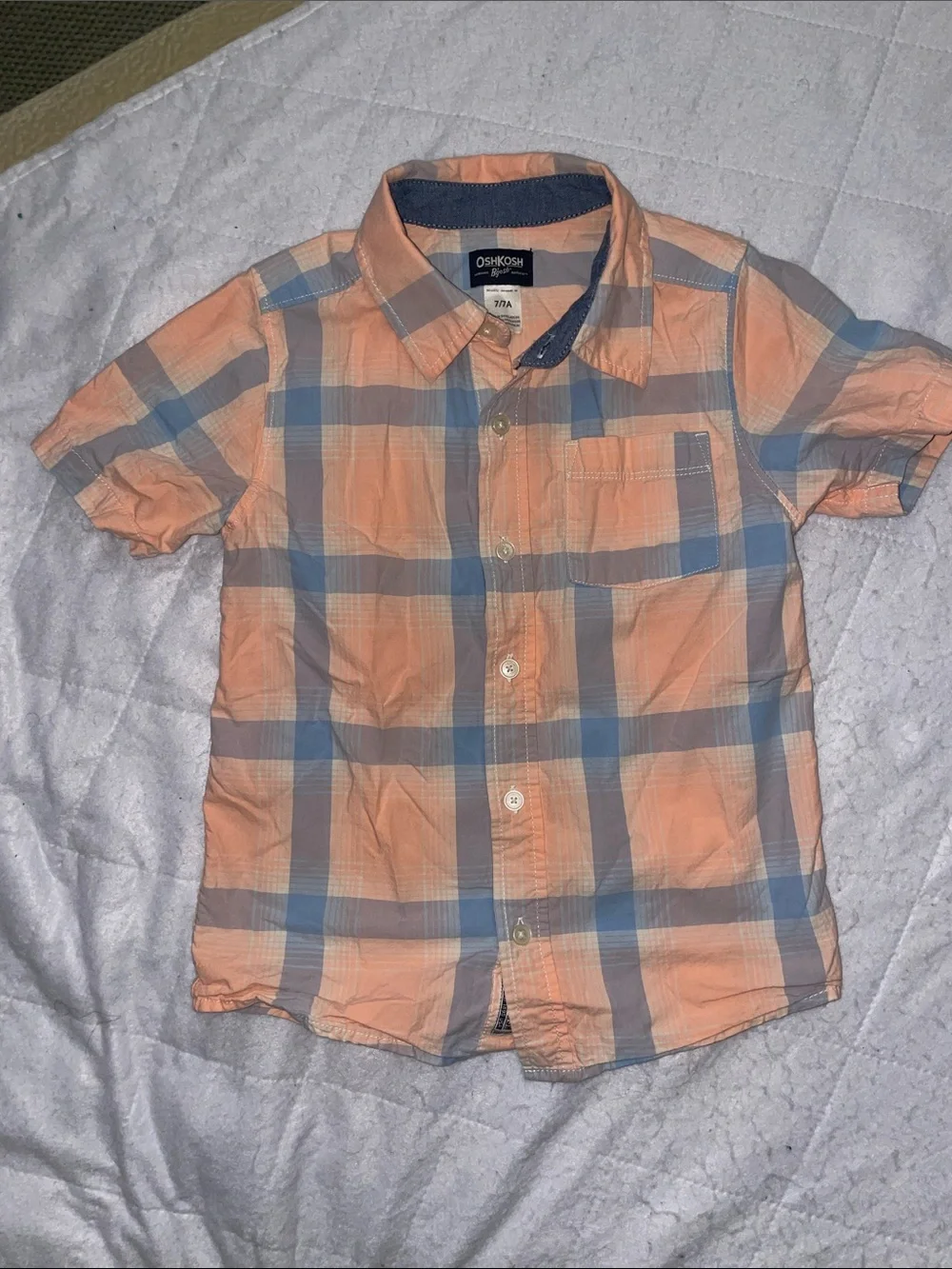 OshKosh B'gosh Peach & Light Blue Plaid Button-Down Shirt